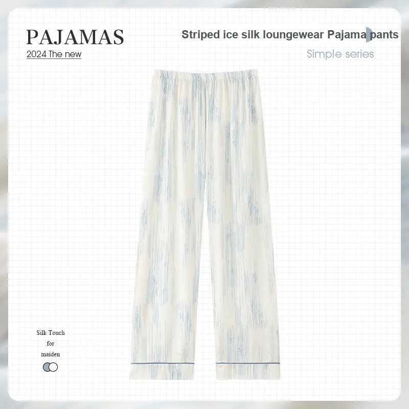 Han Ziduo Pajama Pants Women's Blue White-2