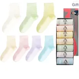 Women's Crew Socks 7-Pack Gift Box Set (7-Color Combination As Shown)