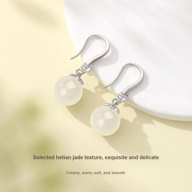 Olampe Hetian Jade Earrings White Jade/Pale Greenish White Jade Women's-2