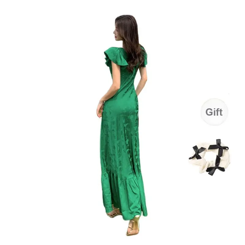 TURN UP Short Sleeved Dresses Women's Green+Bowknot Hair Tie Comes With-1