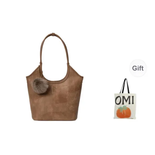 OMI Synthetic Leather Handbag, Shoulder Bag Large Size Women's Dark Brown/Ivory/Black