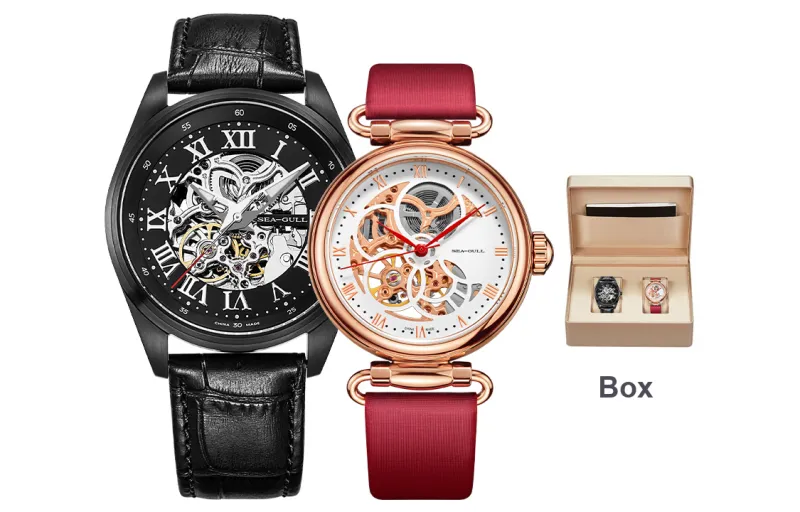 Sea Gull Frontier Automatic Mechanical Movement Genuine Leather Strap Watch Unisex Black Dial-1