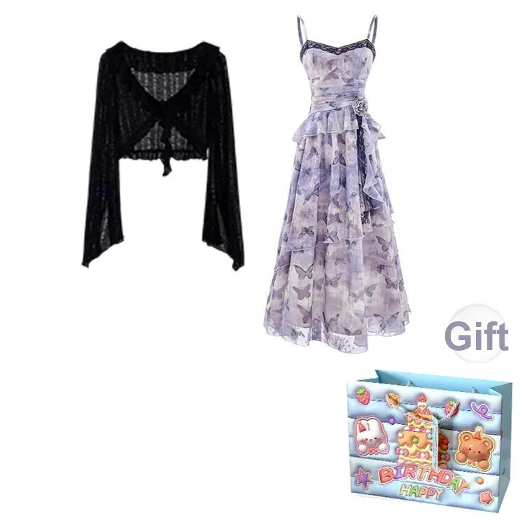 TWOPLUMGIRLS Two Piece Skirt Sets Women's Cardigan+Dress Shopping Bag