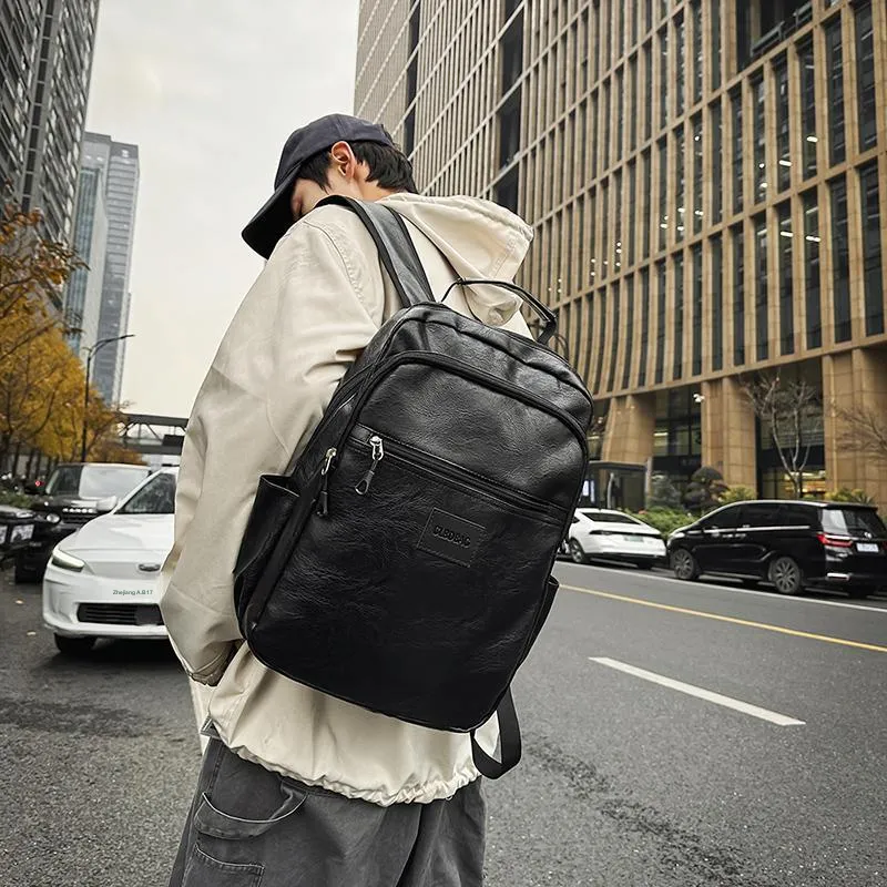 Vack PU Backpack Unisex Black/Brown-2