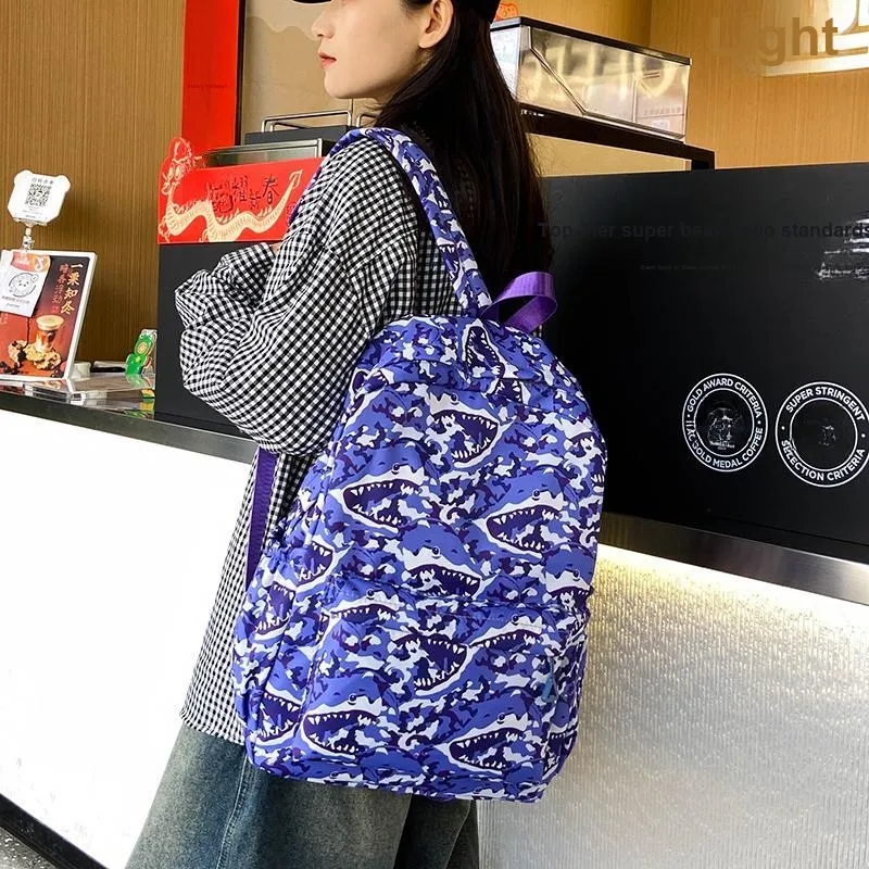 BUBM Nylon Backpack Regular Unisex Sky Blue/Navy Blue/Gray/Purple/Green-17