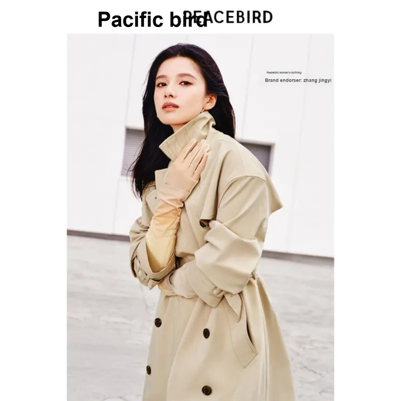 PEACEBIRD Trench Coat Women's Light Sand Khaki-4