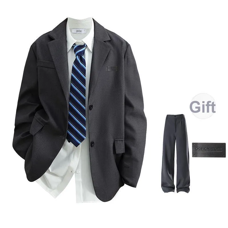 OGEK Business Suit Unisex Dark Gray Comes With White Shirt+Brooch-15