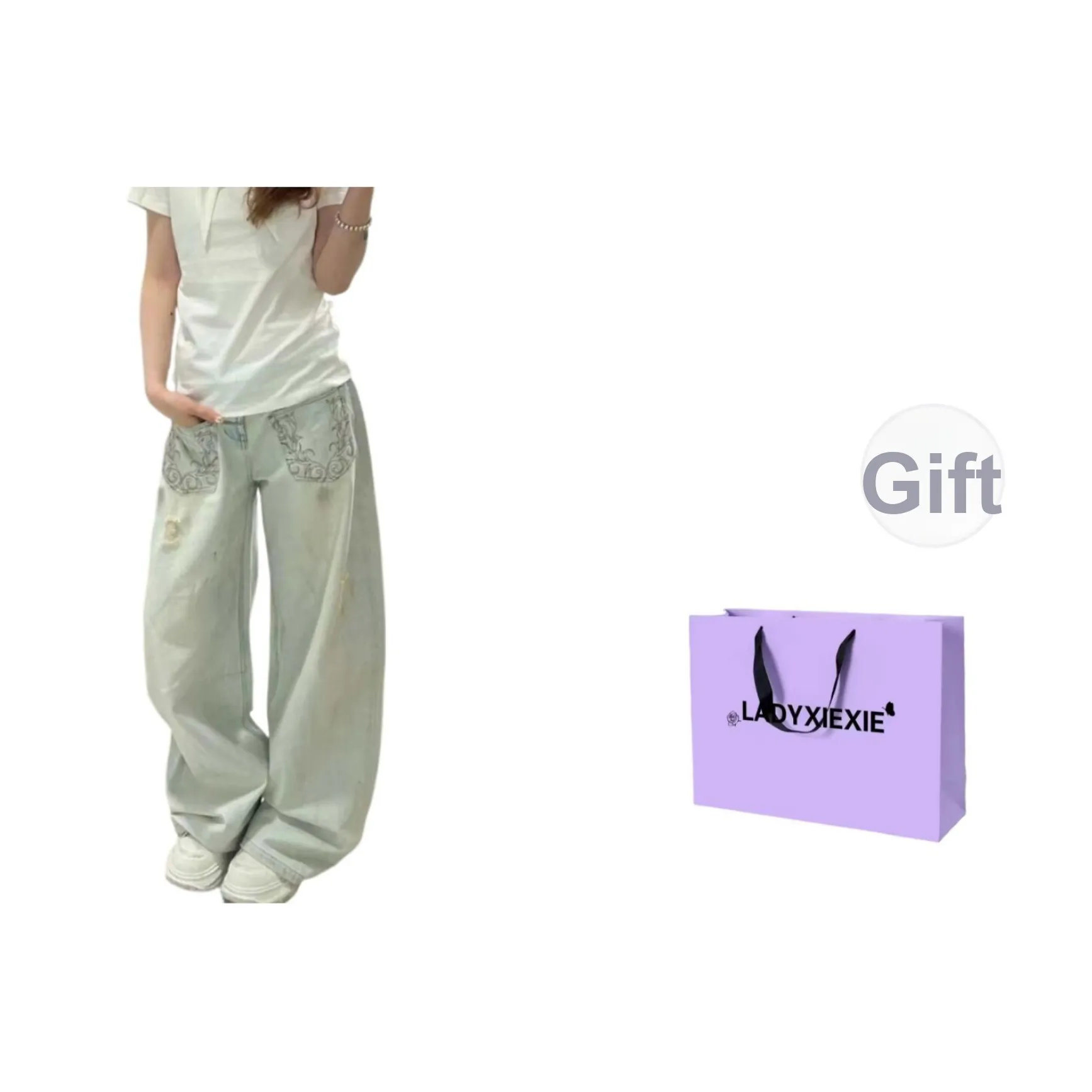 LADYXIEXIE Светло-белые Женские Джинсы