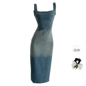 TUSHIFEI Sleeveless Dress Women's Vintage Blue