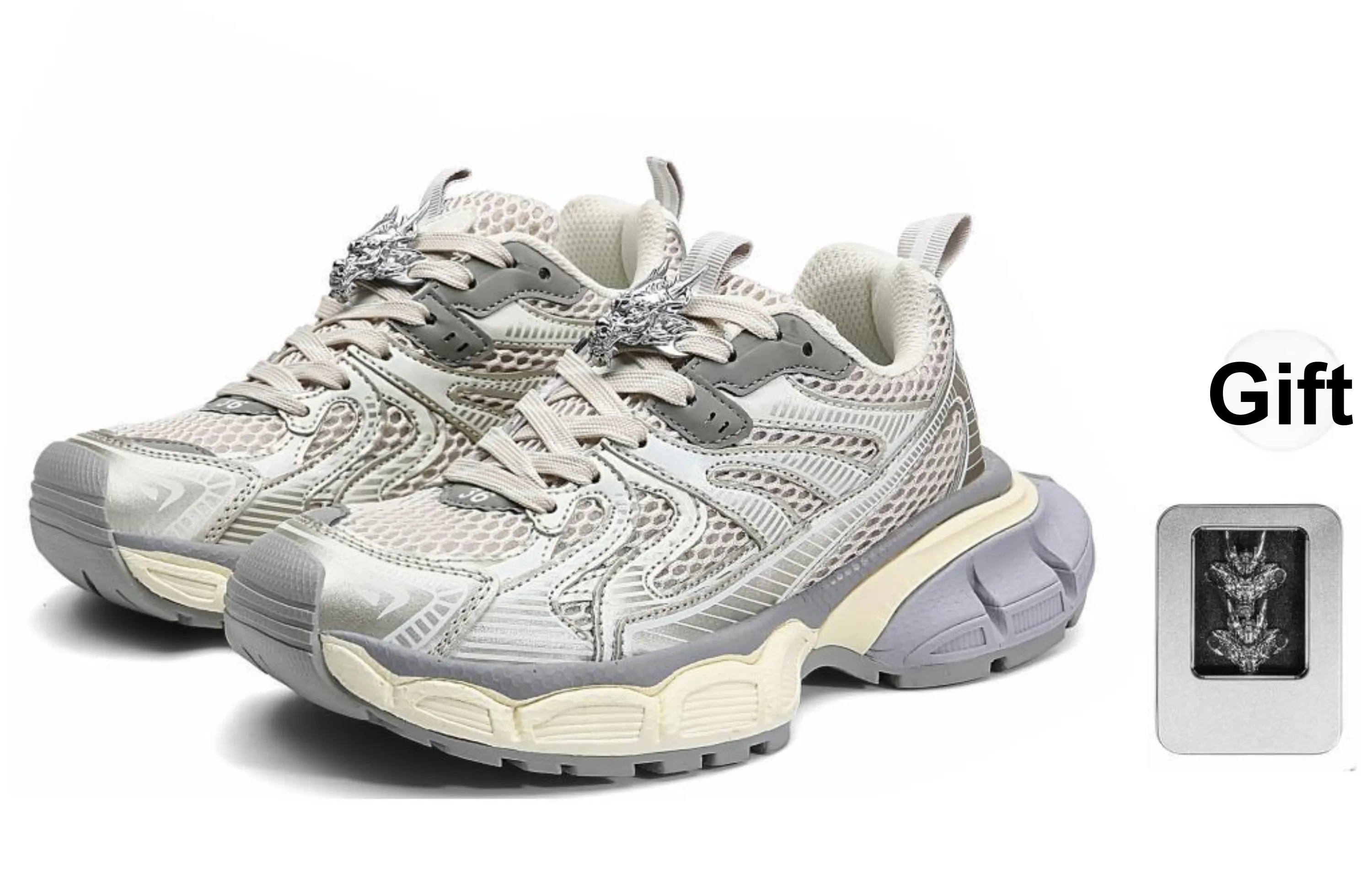 FINEPLAN Anti Slip And Wear Resistant Height Increasing Low Top Chunky Sneakers Unisex Light Gray