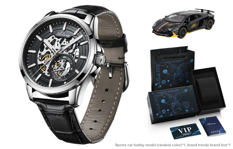 AILANG Automatic Mechanical Movement Genuine Leather Strap Watch Men's Watches White Dial-34