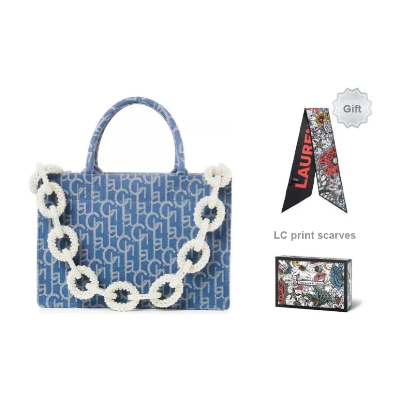Laurence & Chico Denim Tote Bag Shopping Bag Handbag Medium Size Women's Light Blue-0
