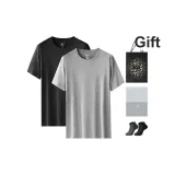 Crew Neck 2 Pack (Black+Heather Gray) with 2 Pack Cotton Socks+Shopping Bag
