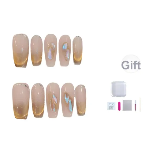 A Few More Cute Dawn Handcrafted False Nail Cropped Trapezoid Long Transparent Nude Coquette