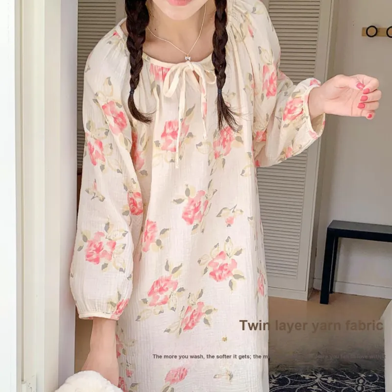 Yalu Nightgown Women's Custard Small Flower-5