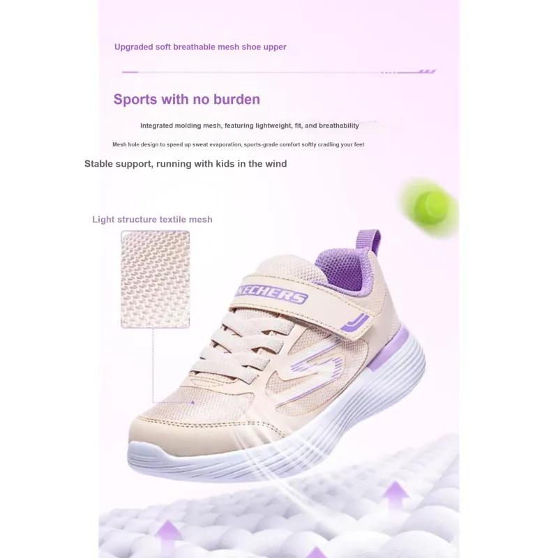 Skechers Go Run 400 V2 Anti Slip Wear Resistant Low Top Kids Lifestyle Shoes Beige Purple Teenagers-3
