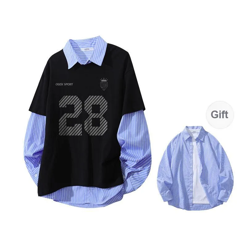 OGEK T Shirt Unisex White Comes With Light Blue Stripes Shirt-6