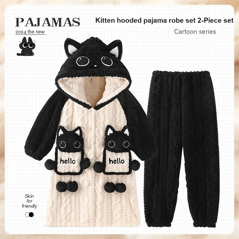 O'MESIK Pajama Set Women's Black White-1