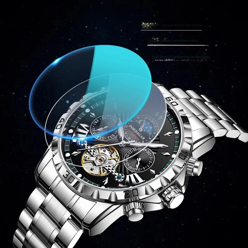 POEDAGAR Automatic Mechanical Movement Stainless Steel Watchband Watch Men's Watches Black Dial-4