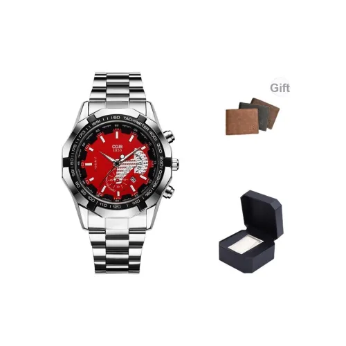 COJR Кварцевый механизм ремешок из нержавеющей стали черный циферблат мужские часы