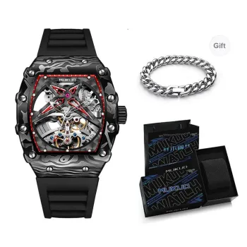 MUKUO Pioneer Collection Automatic Mechanical Movement Silicone Strap Watch Men's Watches Cut Out Dial