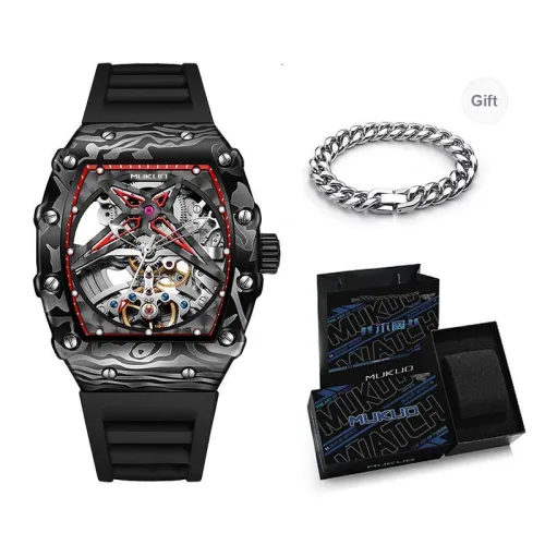 MUKUO Pioneer Collection Automatic Mechanical Movement Silicone Strap Watch Men's Watches Cut Out Dial