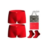 100% cotton Antibacterial/Red 4 Pcs Set (2 Boxer Shorts, 2 Socks) with Shopping Bag Included