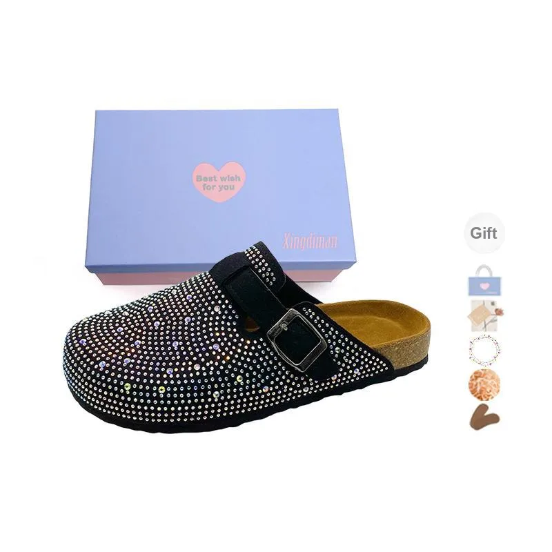 Xingdiman Rubber Sole Rhinestone Quiet Wrap-toe Slippers Unisex-6