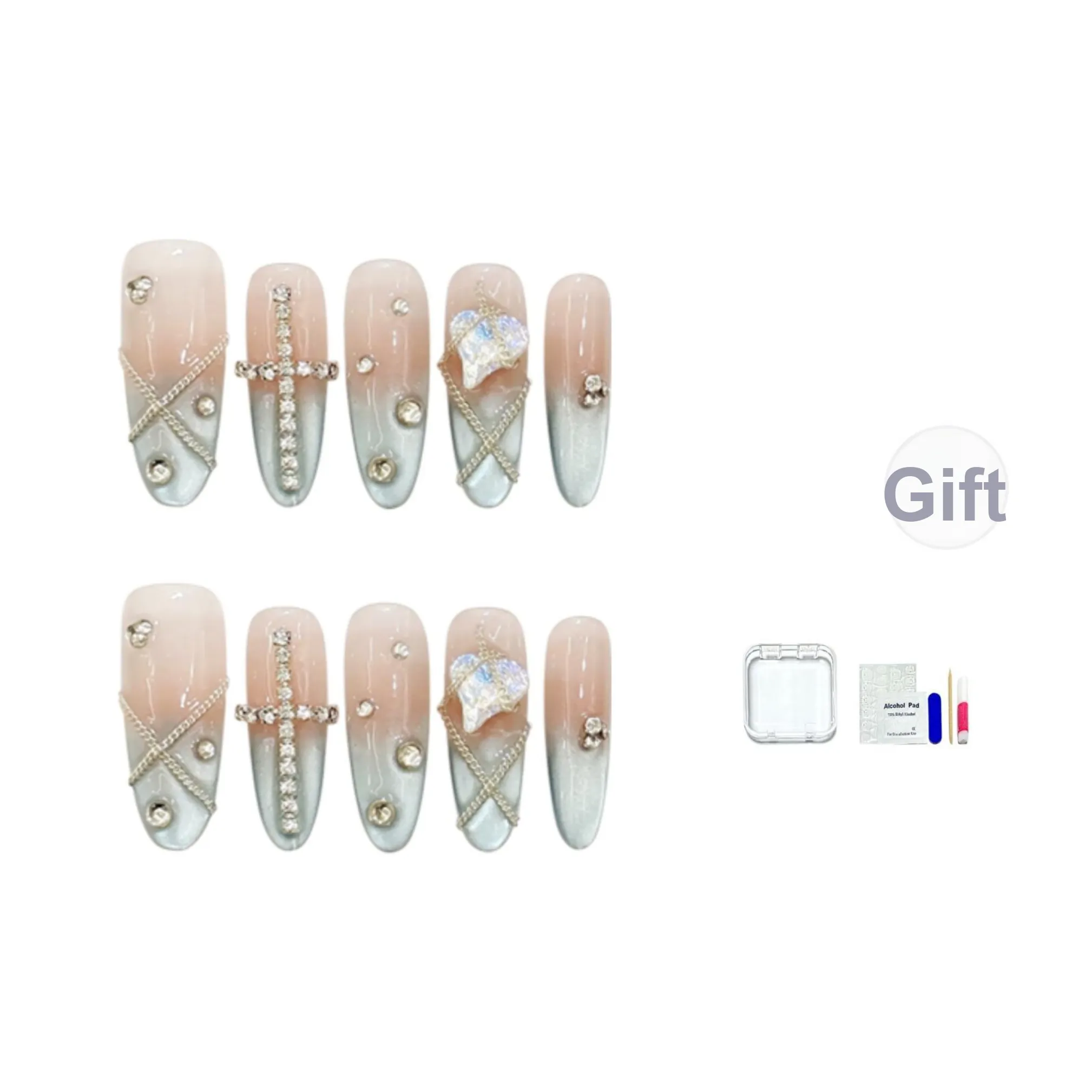 JINGCHANXUE [Sealed Сердце Замок] Сердце Замок Цепь False Nail Овал Синий Румяна Градиент Кошачий глаз 16 мм