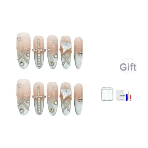 JINGCHANXUE [Sealed Сердце Замок] Сердце Замок Цепь False Nail Овал Синий Румяна Градиент Кошачий глаз 16 мм