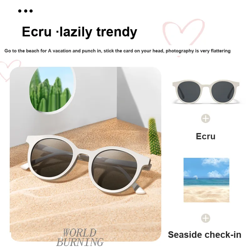 PARZIN Plate Frame Round Sunglasses Women's Fashion Sun Protection UV Protection Cute Sunglasses-3