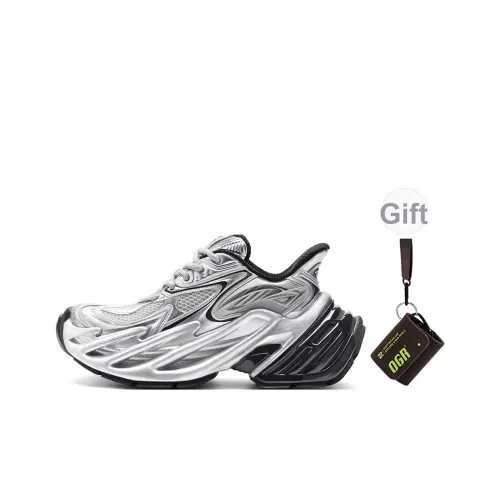 OGR Амортизация Покрытие Высота Увеличение Низкий Топ Толстая подошва Кроссовки Унисекс Серебряный