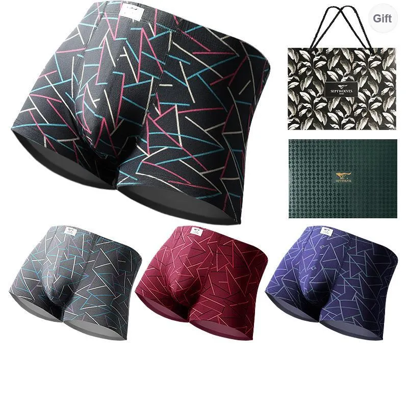 SEPTWOLVES Boxer Shorts Men's 4-Piece Gift Box Set+Shopping Bag-0