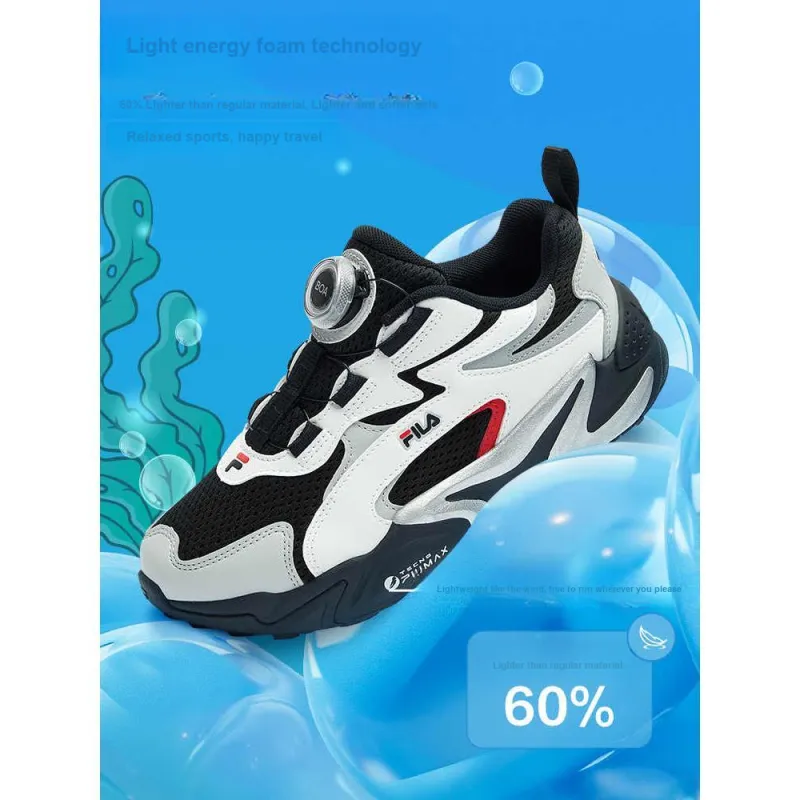 FILA KIDS BOA Anti Slip Wear Resistant Low Top Kids' Running Shoes Black White Unisex-2