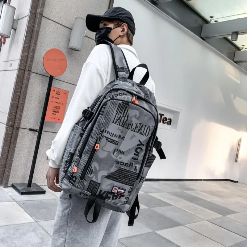 BRABOSTON Nylon Backpack Unisex Gray/Orange Red/Black/Green-3