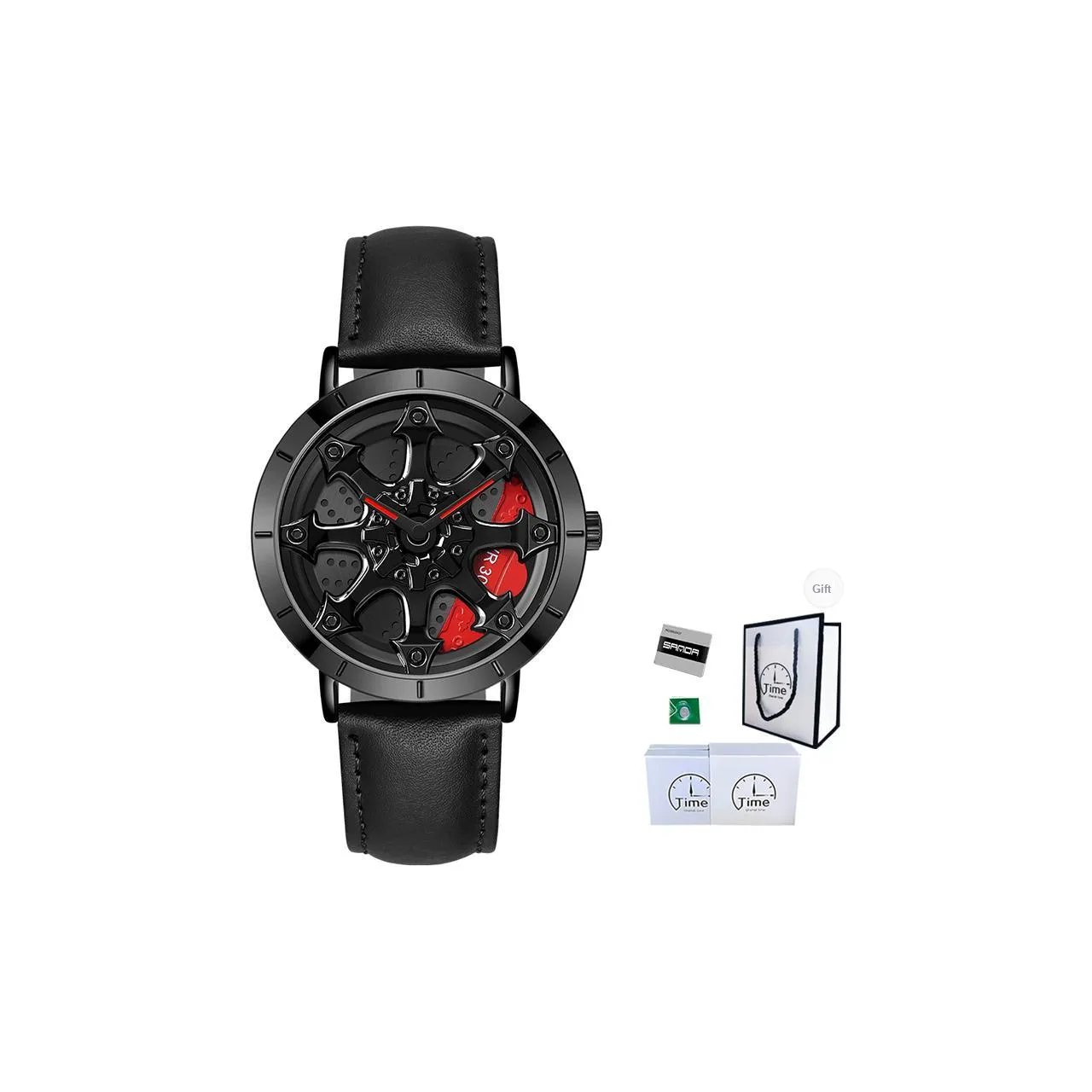 Sanda Wheel Collection Кварцевый механизм Кожаный ремешок Часы Мужские Часы с открытым механизмом