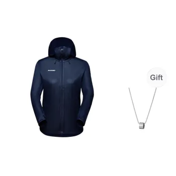 MAMMUT Waterproof And Windproof Windbreaker Jacket Unisex Marine Blue/Marine With Free Necklace