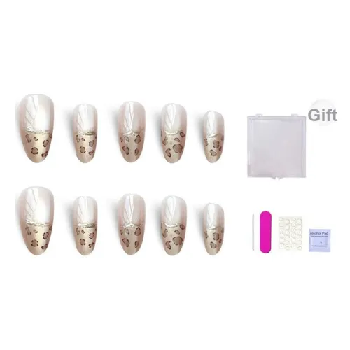 ORANOT Позолоченный Французский Леопардовый принт Кошачий глаз с A Touch OF Элегантность Премиум False Nail Средний LADDER 24mm