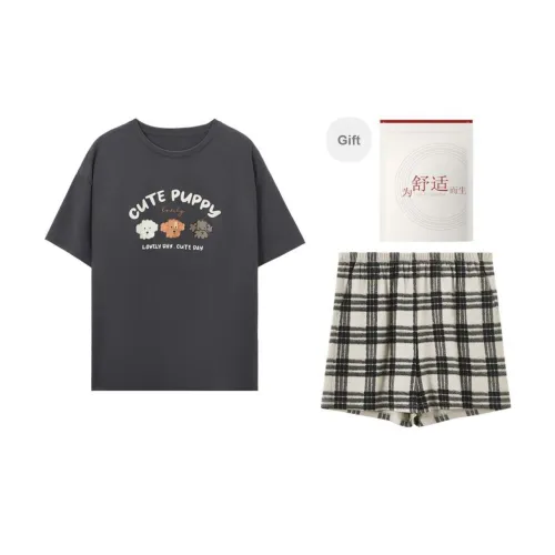 Red Beans At Home Pajama Set Women's Gift Box Set Dark Gray