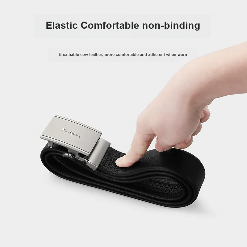 PIERRE CARDIN Men's New Arrival Business Automatic Buckle Genuine Cow Leather Men's Pant Belt Men's Black-7