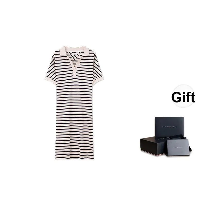 Tommy Hilfiger Short Sleeved Dress Women's Beige White Black Stripes