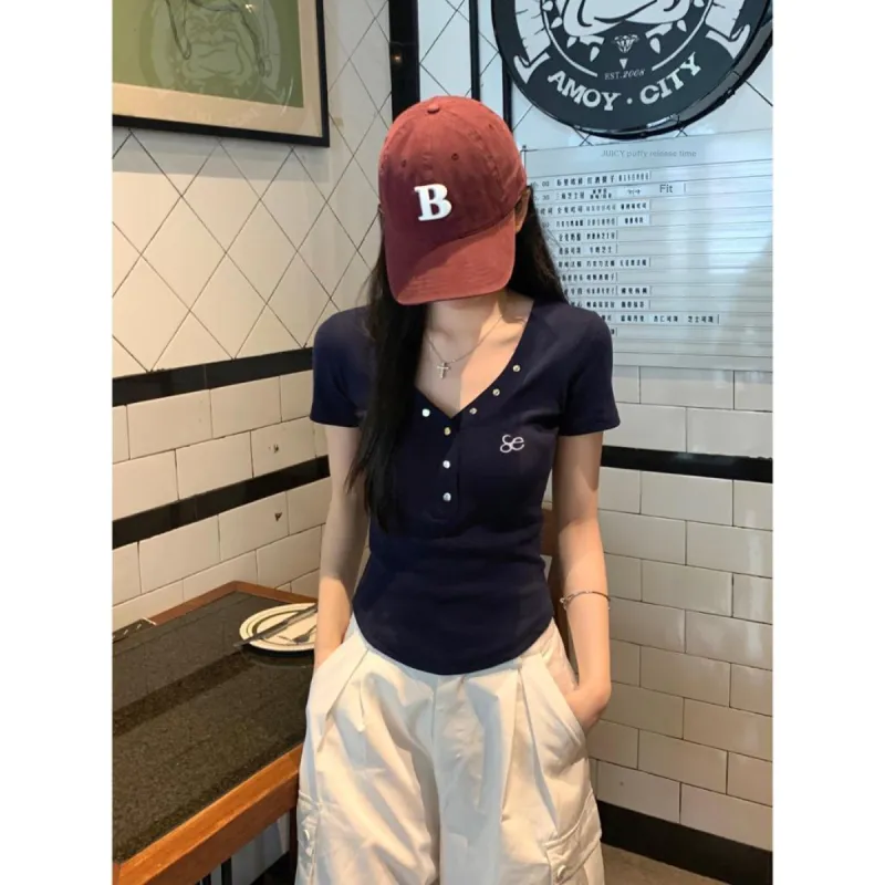 XIANSINIAO T Shirts Women's Navy Blue-3