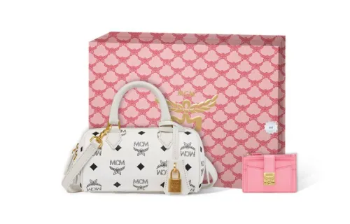 MCM Canvas With Leather Boston Bag Shoulder Bag Crossbody Bag Handbag Mini Women's White