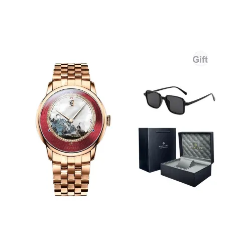 PONIGER Mountains and Rivers Рисунок Автоматический Механический Механизм Кожаный Ремешок Мужские Часы Серый Циферблат