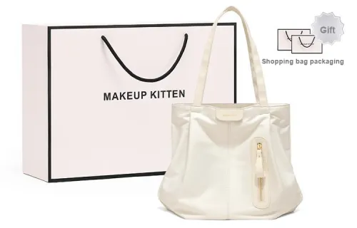 MAKEUP KITTEN Synthetic Leather Tote Bag Shopping Bag Shoulder Bags Large Size Women's Ecru/Black
