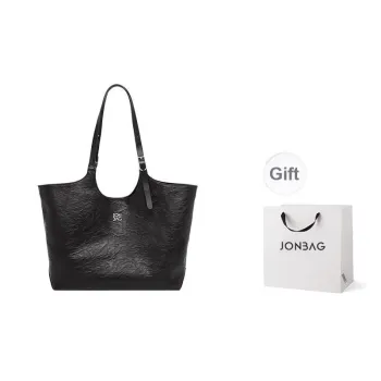 JONBAG Synthetic Leather Tote Bag Shoulder Bag Large Size Women's Pure Black