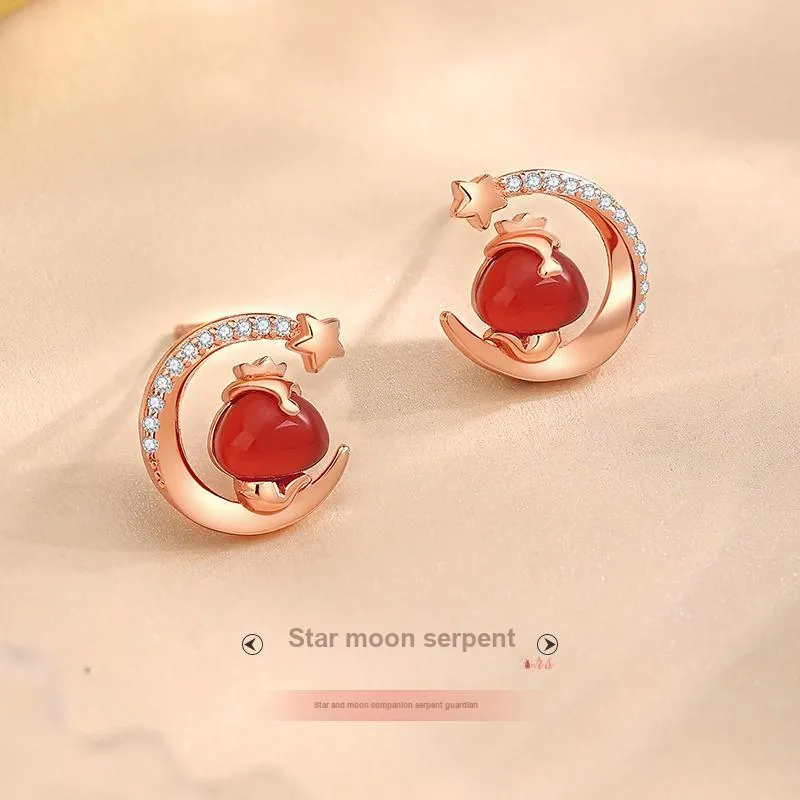 Old Fu Gold Agate 925 Sterling Silver, Jade Stud Earring Women's-1