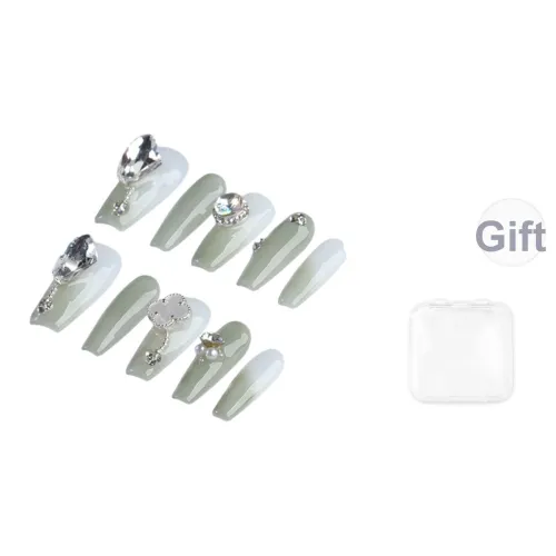 SHANGSHIQIN Нежный стиль феи Сверкающий страз Элегантность False Nail Средний LADDER Светло-зеленый Градиентный 25 мм