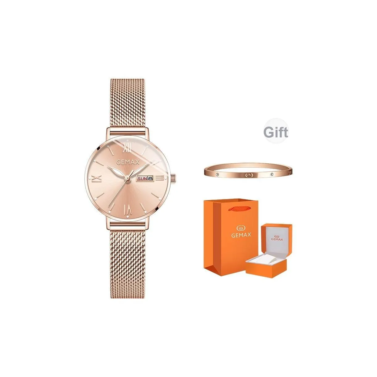 GEMAX Наручные часы Кварцевый механизм Стальной ремешок Часы Женские Золотистый циферблат