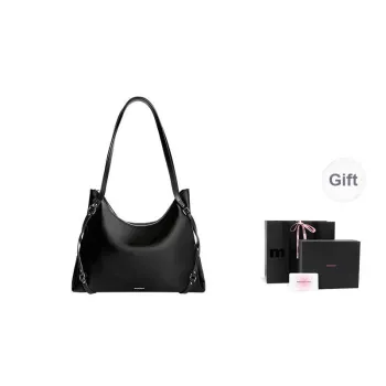 Muuluu Mercerized Satin Handbag, Shoulder Bag Large Size Women's Black